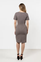 Knee Length Dress – Round Neck, Sheath, Asymmetric Hem – Daydress | GUOCALI – view 3