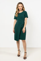 Knee Length Dress – Round Neck, Sheath, Asymmetric Hem – Daydress | GUOCALI – view 6