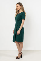 Knee Length Dress – Round Neck, Sheath, Asymmetric Hem – Daydress | GUOCALI – view 8