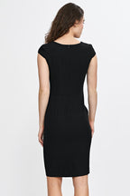 Knee-Length Pencil Dress – Cap Sleeves, Round Neck – Pencil Dress | GUOCALI – view 6