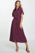 Knee Length Shirt Dress – Round Neck, A-Line, Pockets – Daydress | GUOCALI