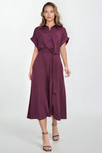 Knee Length Shirt Dress – Round Neck, A-Line, Pockets – Daydress | GUOCALI – view 2