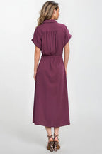 Knee Length Shirt Dress – Round Neck, A-Line, Pockets – Daydress | GUOCALI – view 3