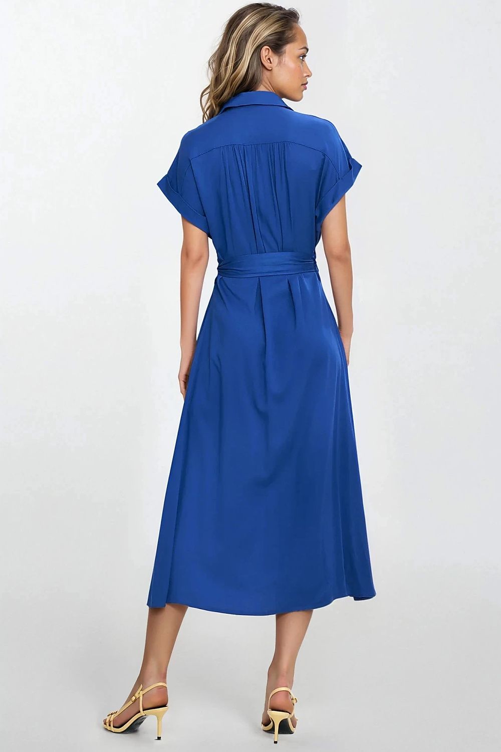Knee Length Shirt Dress – Round Neck, A-Line, Pockets – Daydress | GUOCALI – view 6