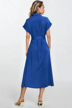 Knee Length Shirt Dress – Round Neck, A-Line, Pockets – Daydress | GUOCALI – view 6
