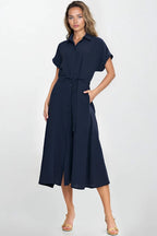 Knee Length Shirt Dress – Round Neck, A-Line, Pockets – Daydress | GUOCALI – view 8