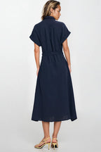 Knee Length Shirt Dress – Round Neck, A-Line, Pockets – Daydress | GUOCALI – view 9