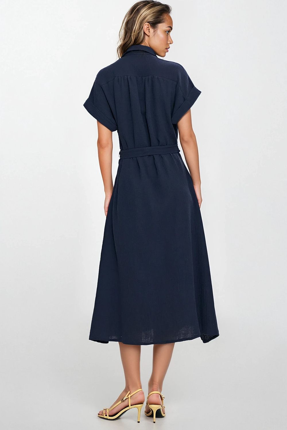 Knee Length Shirt Dress – Round Neck, A-Line, Pockets – Daydress | GUOCALI – view 9