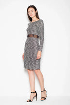 Knit Long Sleeve Dress Textured Slim Fit Workwear-Day Dress-GUOCALI