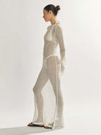 Knitted Long-Sleeved Backless Beach Cover-Up -Guocali