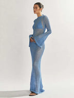 Knitted Long-Sleeved Backless Beach Cover-Up -Guocali