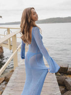 Knitted Long-Sleeved Backless Beach Cover-Up -Guocali