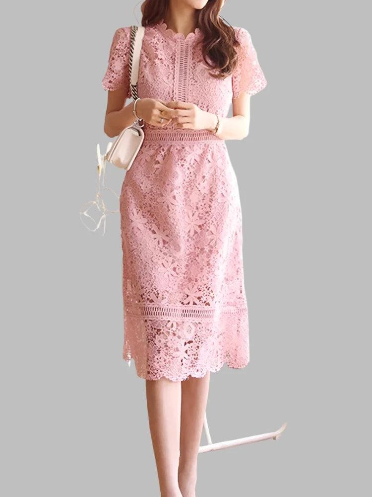 Lace Hollow Midi Waist Dress - Waist Dress - Guocali