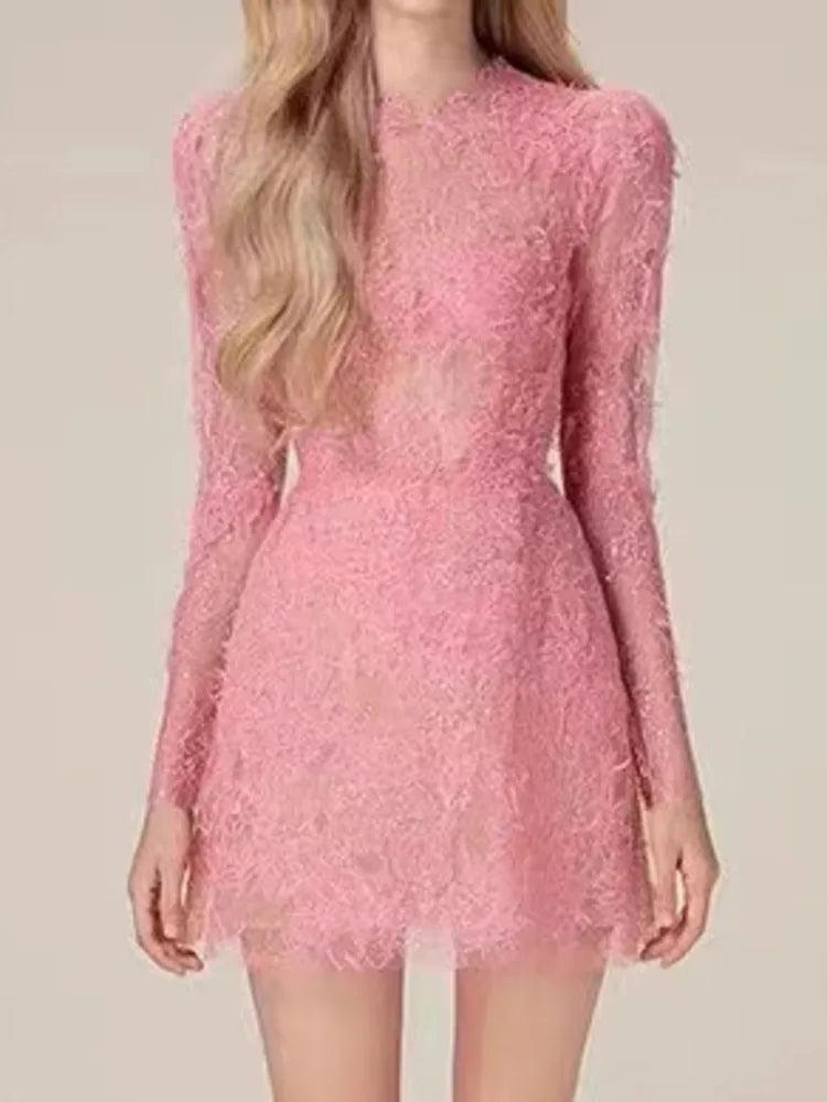 Lace Long Sleeve 3D Petal Dress - Short Dress - Guocali