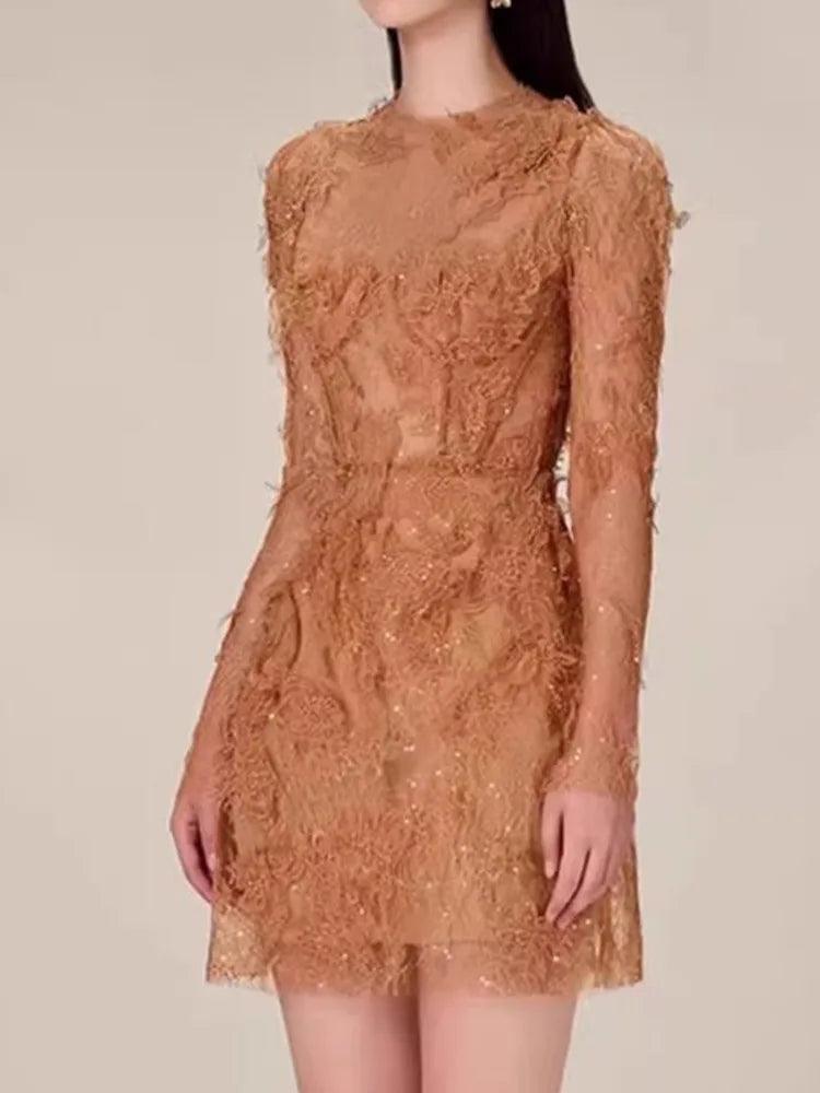 Lace Long Sleeve 3D Petal Dress - Short Dress - Guocali