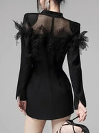 Lace Patchwork Notched Collar Blazer Dress -Guocali