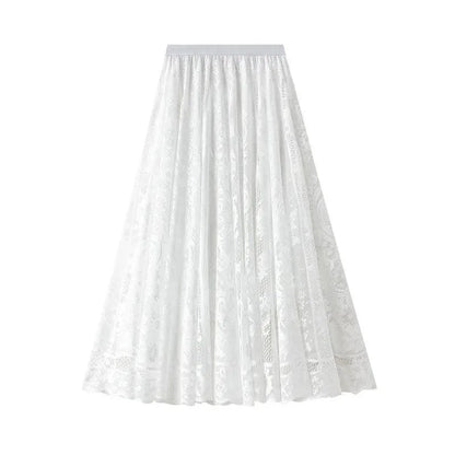 Lace Skirt Solid Color A-Line Women’s Casual Skirt - A-Line Skirt - Guocali