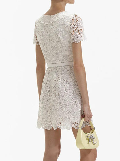 Lace Square Neck Single-Breasted Short Dress - Short Dress - Guocali