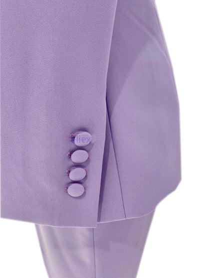 Lavender Double-Breasted Flared Pantsuit - Women Trouser Suits - Trouser Suit - Pantsuit - Guocali