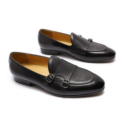 Leather Monk Strap Slip-On Loafers - Men Shoes - Loafer Shoes - Guocali