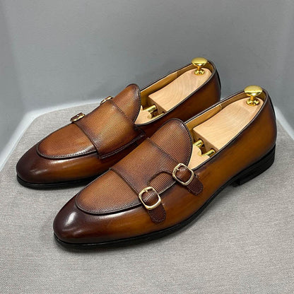 Leather Monk Strap Slip-On Loafers - Men Shoes - Loafer Shoes - Guocali