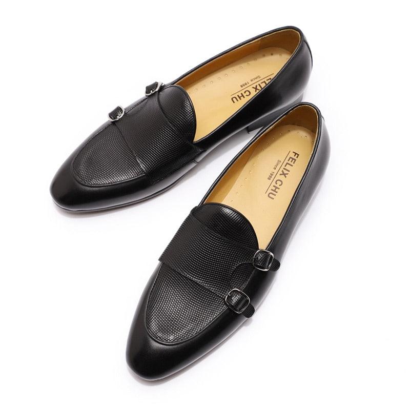 Leather Monk Strap Slip-On Loafers - Men Shoes - Loafer Shoes - Guocali