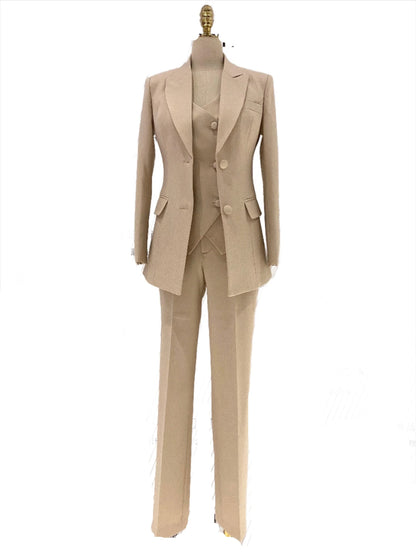 Light Khaki Women Pant Suit - Three Piece Trouser Suit - Pantsuit - Guocali