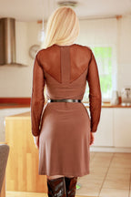 Long Sleeve Mini Dress – Round Neck, Sheath – Daydress | GUOCALI – view 3