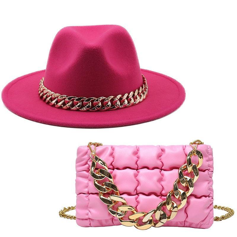 Luxury Fedora Hat And Oversized Chain Handbag - Fedora Hat - Guocali