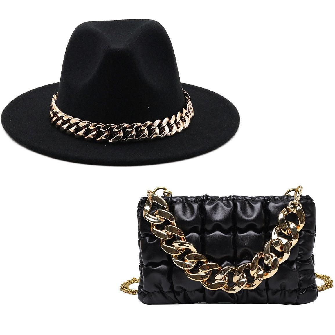 Luxury Fedora Hat And Oversized Chain Handbag - Fedora Hat - Guocali