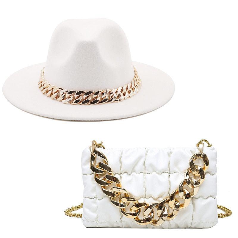 Luxury Fedora Hat And Oversized Chain Handbag - Fedora Hat - Guocali