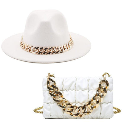 Luxury Fedora Hat And Oversized Chain Handbag - Fedora Hat - Guocali