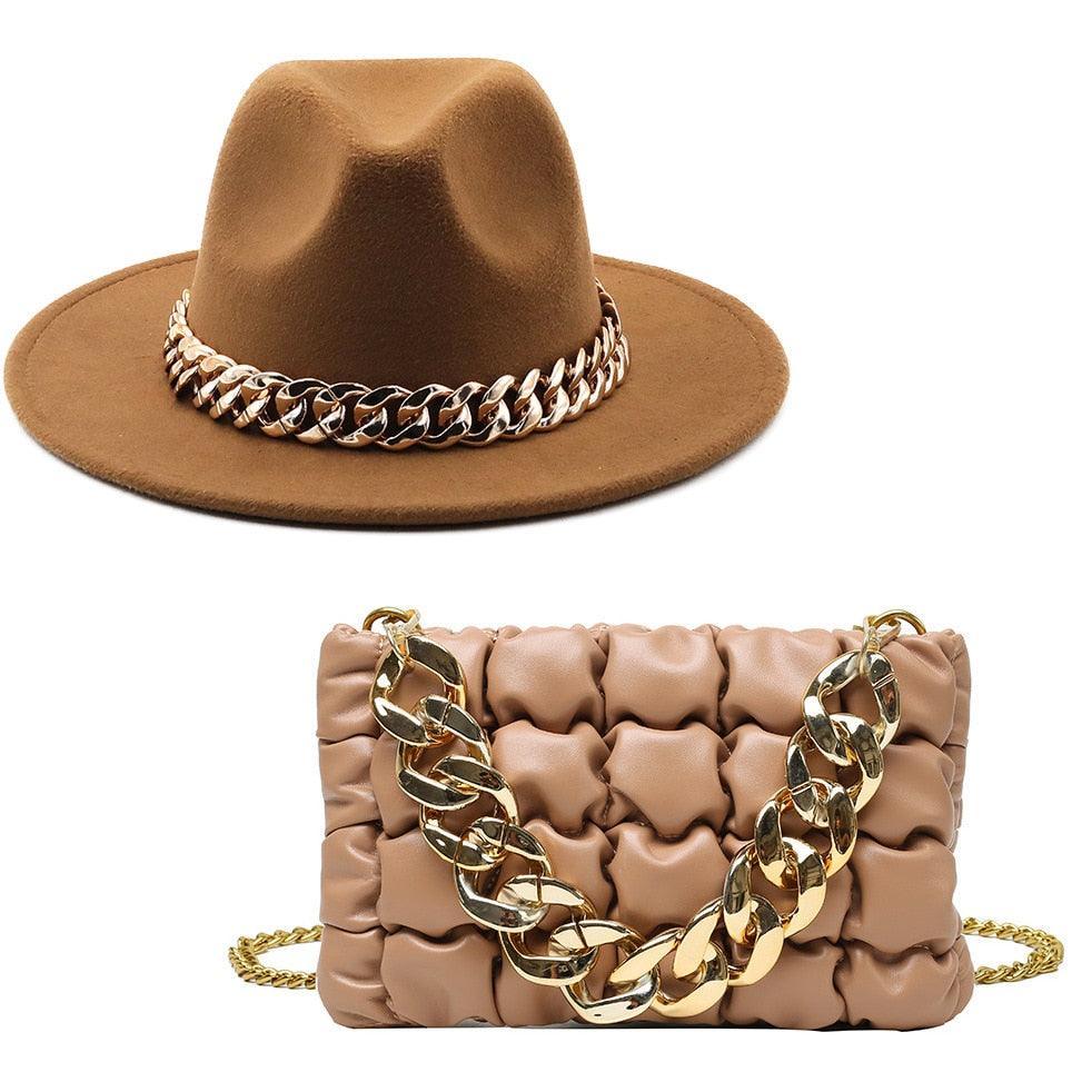 Luxury Fedora Hat And Oversized Chain Handbag - Fedora Hat - Guocali