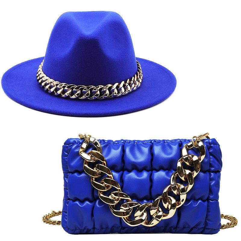 Luxury Fedora Hat And Oversized Chain Handbag - Fedora Hat - Guocali