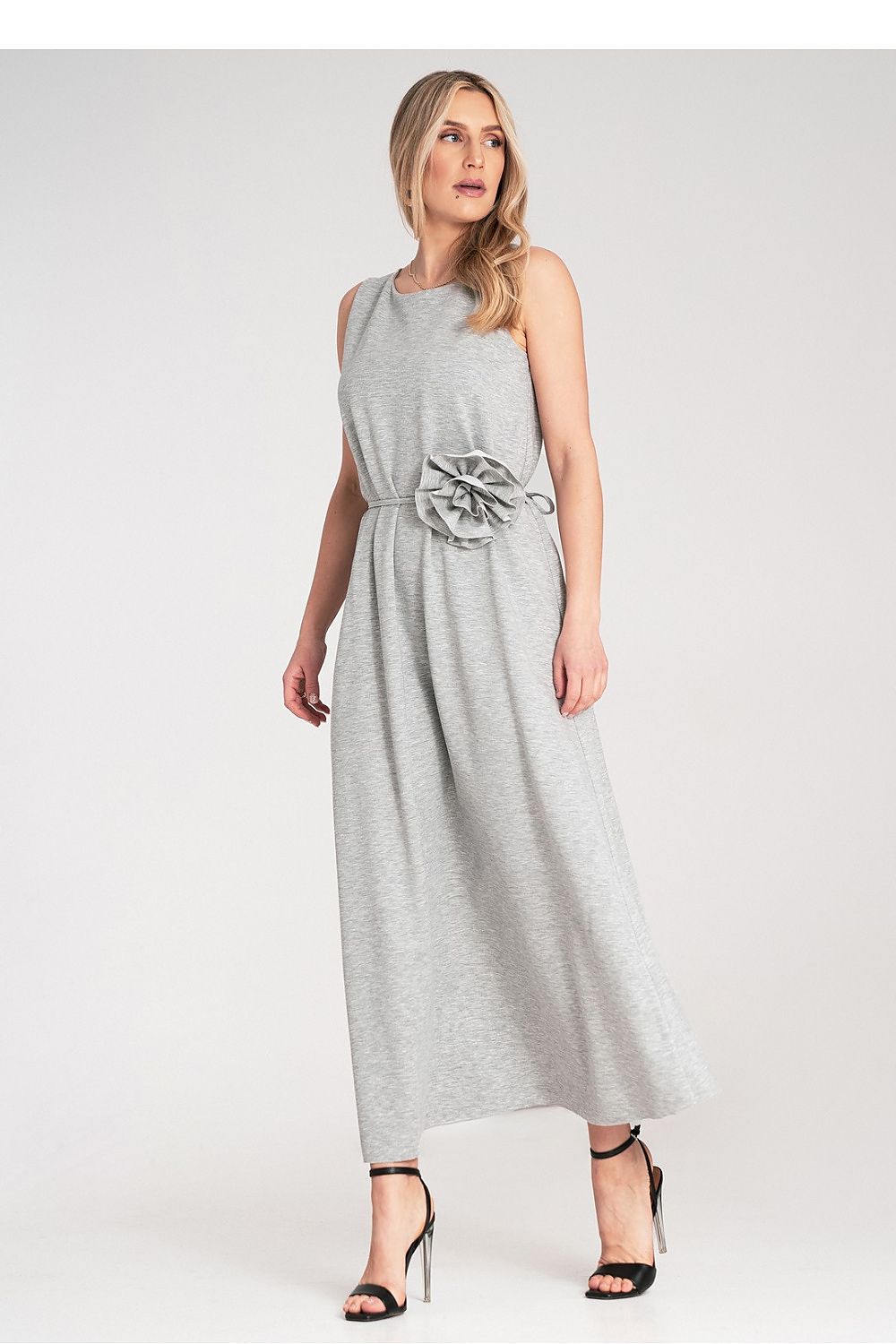 Maxi Dress – Round Neck, A-Line, Floral Belt – Daydress | GUOCALI – view 2