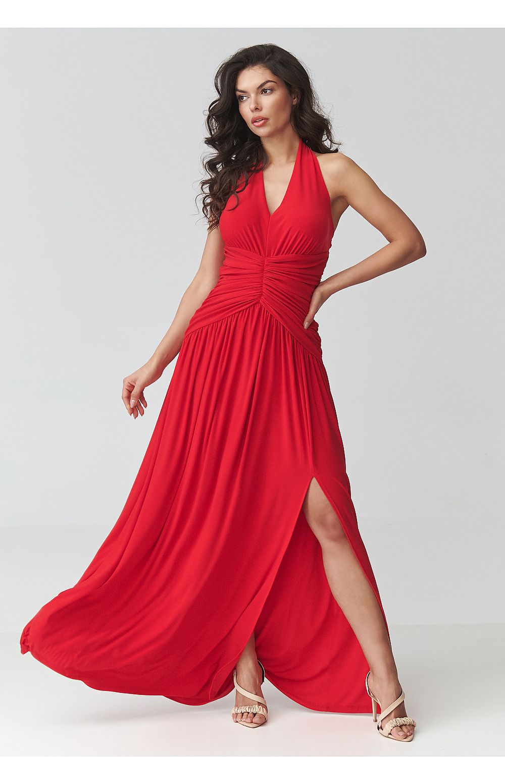 Maxi Wedding Guest Dress – V-Neck, Fitted Cut, Ruching – Daydress | GUOCALI – view 2