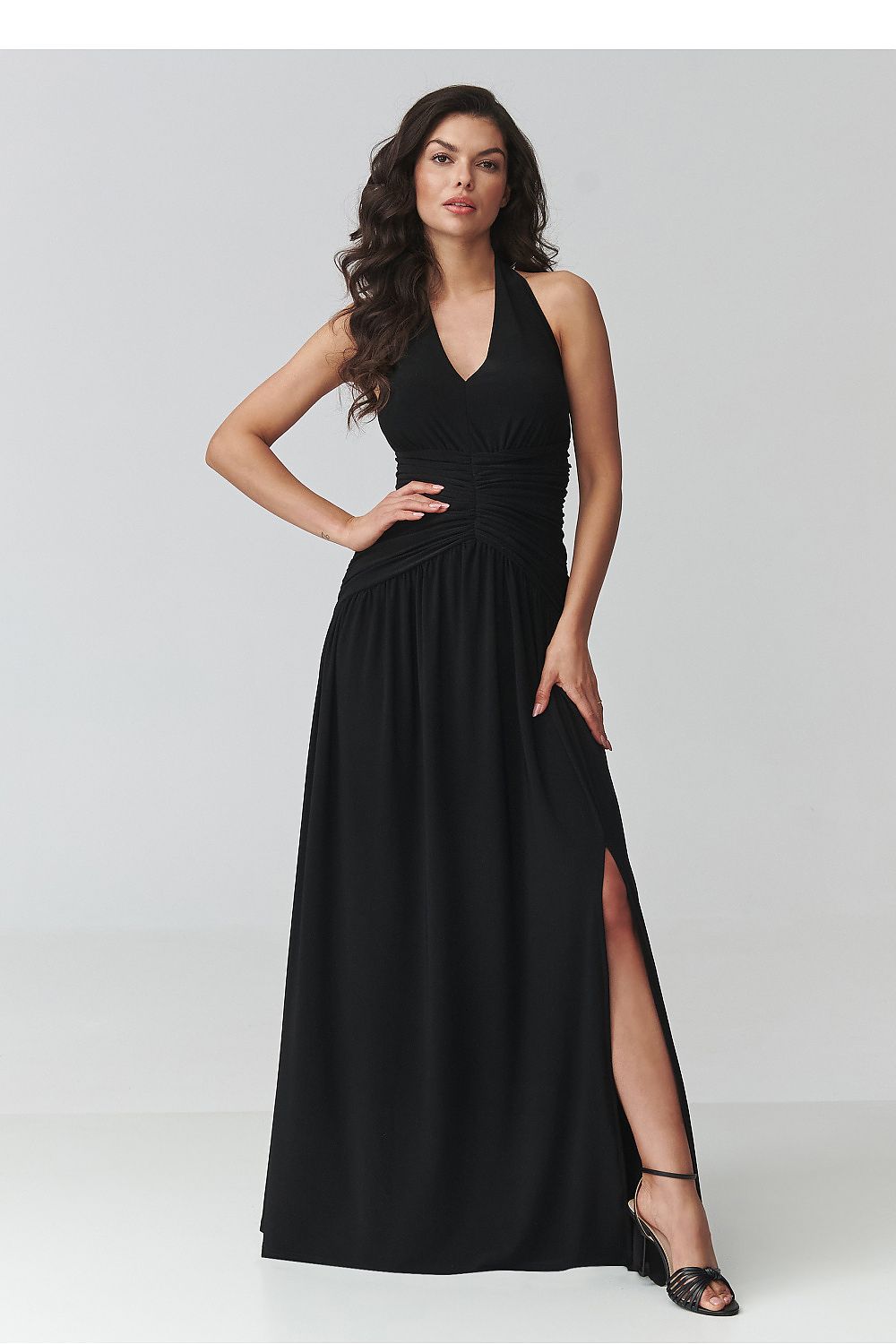Maxi Wedding Guest Dress – V-Neck, Fitted Cut, Ruching – Daydress | GUOCALI – view 7