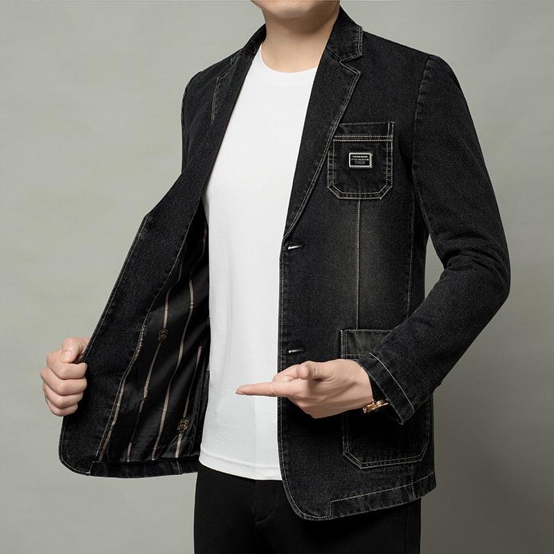 Men Blazer - Casual Denim Blazer - Men Blazer - Guocali