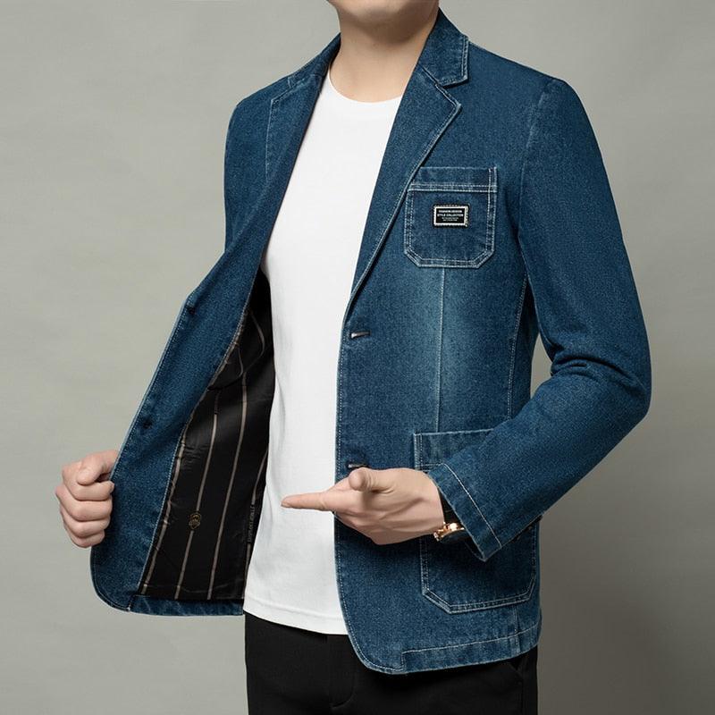 Men Blazer - Casual Denim Blazer - Men Blazer - Guocali