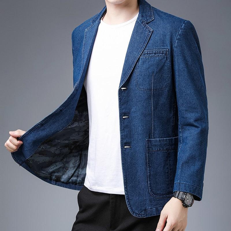 Men Blazer - Casual Denim Blazer - Men Blazer - Guocali