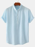 Men Casual Cotton Mandarin Collar Shirt – Breathable - Blue -Guocali