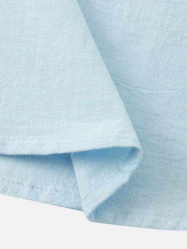 Men Casual Cotton Mandarin Collar Shirt – Breathable - Blue -Guocali