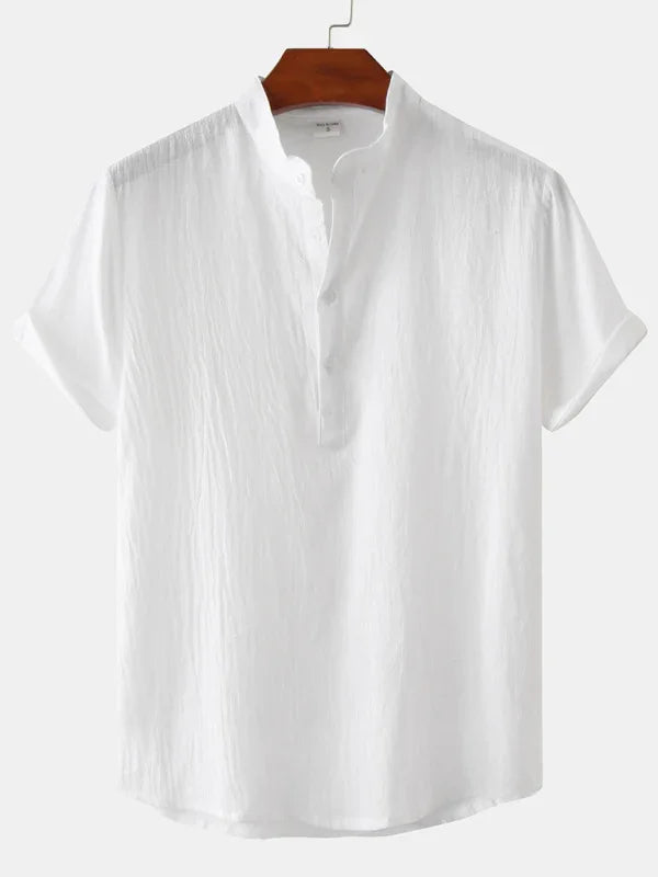 Men Casual Cotton Mandarin Collar Shirt – Breathable - Blue -Guocali