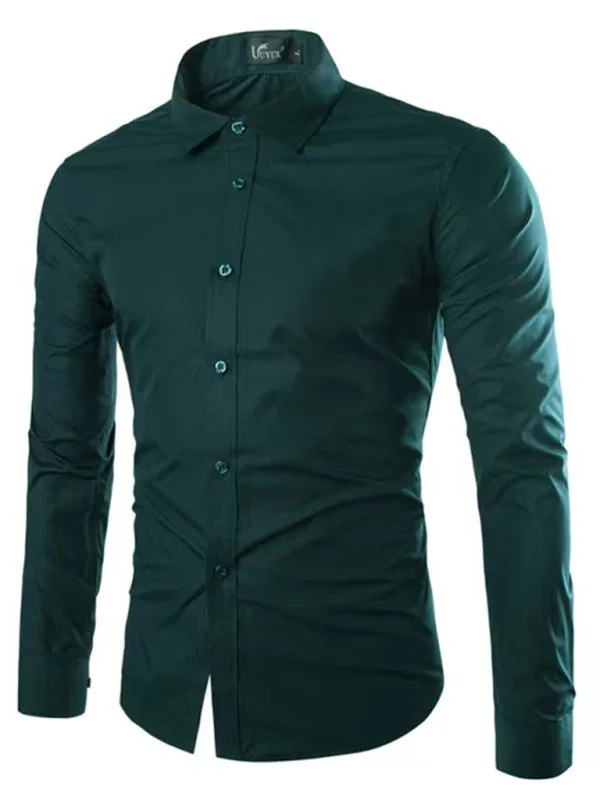 Men Casual Long Sleeves Button-Down Shirt – Wrinkle-Resistant, Black