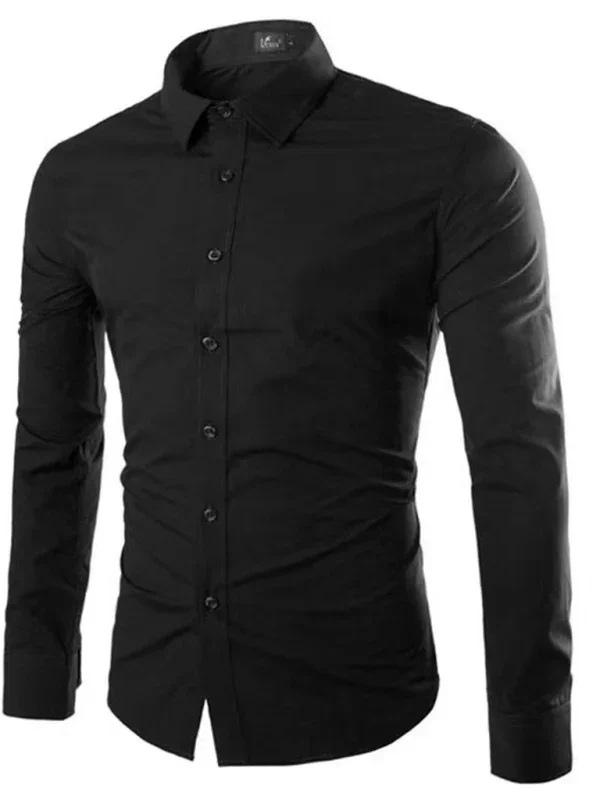 Men Casual Long Sleeves Button-Down Shirt – Wrinkle-Resistant, Black
