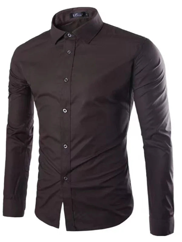 Men Casual Long Sleeves Button-Down Shirt – Wrinkle-Resistant, Black