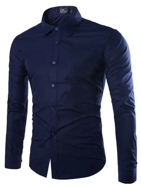 Men Casual Long Sleeves Button-Down Shirt – Wrinkle-Resistant, Black