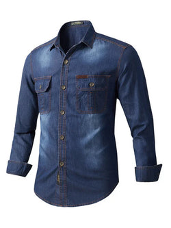 Men Casual Long Sleeves Work Denim Shirt – Breathable - Guocali