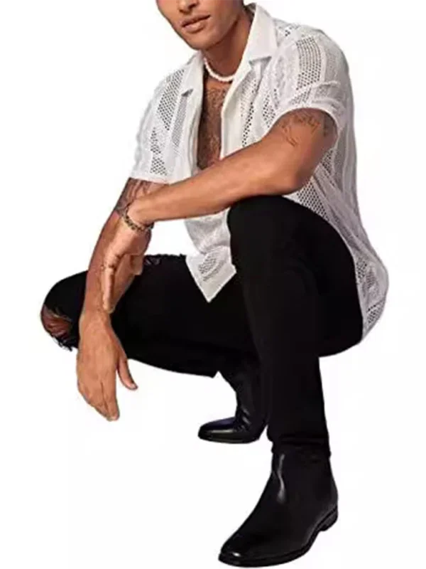 Men Casual Short Sleeves Button-Down Shirt – Breathable - White -Guocali