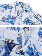 Men Casual Short Sleeves Hawaiian Shirt – Lightweight - Blue, White -Guocali